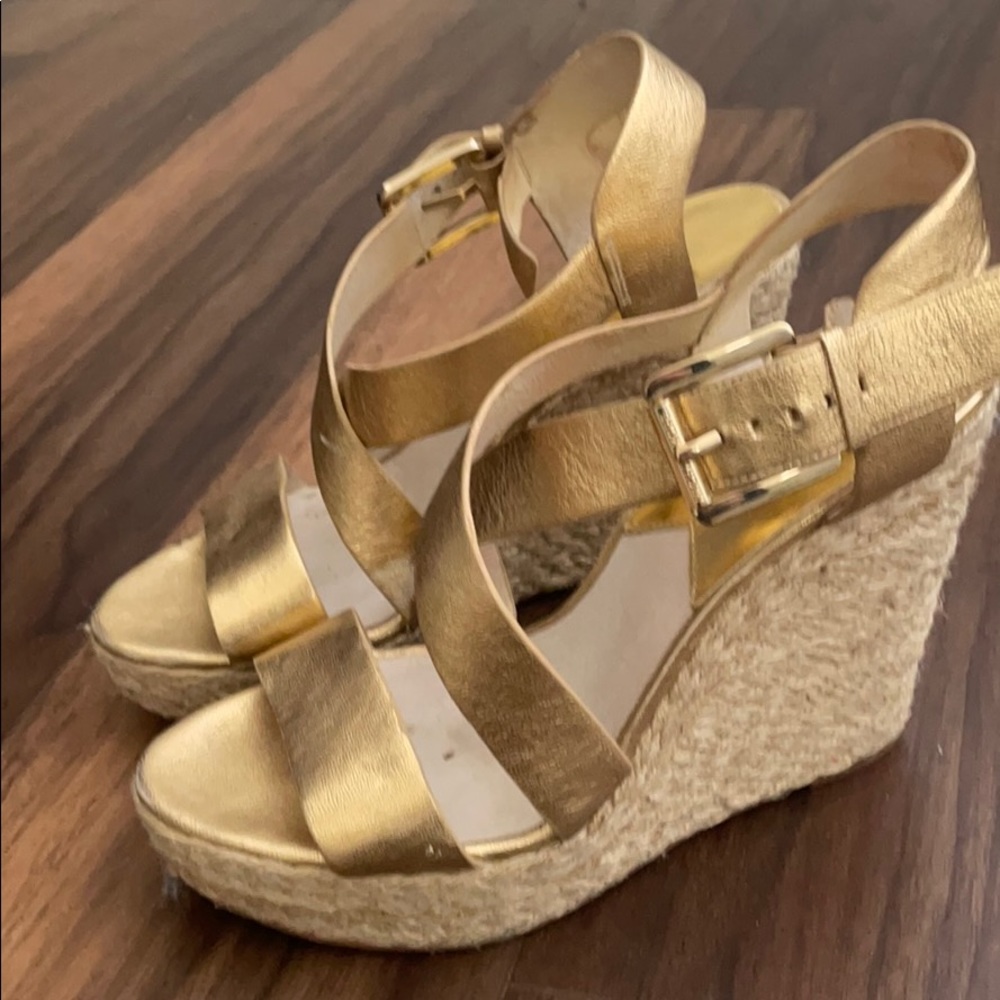 Michael Kors gold wedges